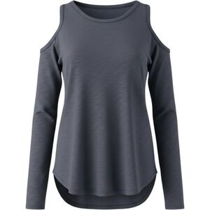 Wilt Cold Shoulder Top Womens Size S Blue Slub Knit High Low Hem Long Sleeve